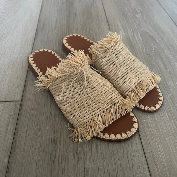 Anthro Proud Mary Raffia Fringe Slide Sandal Women's 37/ 6 US Natural Morocco - Picture 4 of 10
